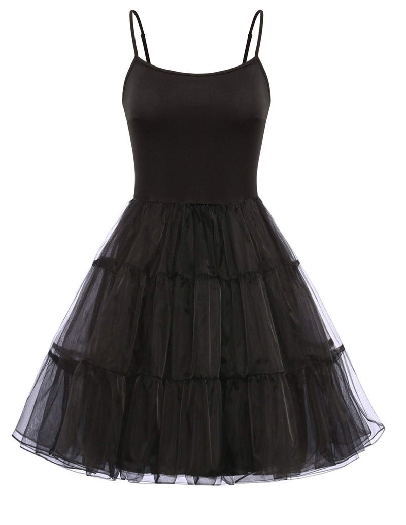 GRACE KARIN Womenâ€™s Spaghetti Strap Crinoline Voile Vintage Dress Slip Petticoat Under Dress (Black,L) - Image 1